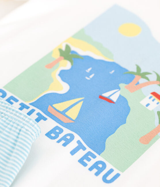 Kinder-Kurzpyjama aus Baumwolle weiss MARSHMALLOW/weiss MULTICO