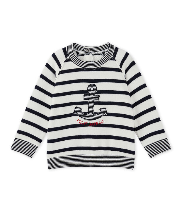 Baby-Jungen-Sweatshirt mit Marinestreifen weiss/blau