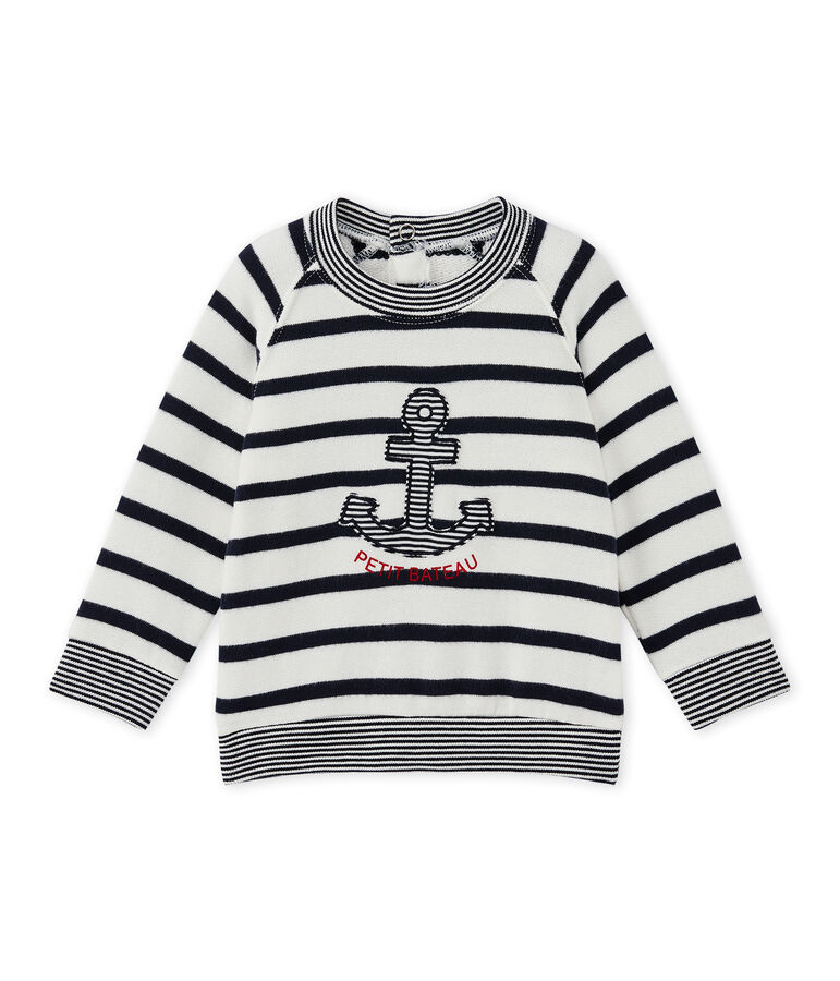 Baby-Jungen-Sweatshirt mit Marinestreifen weiss MARSHMALLOW/blau SMOKING