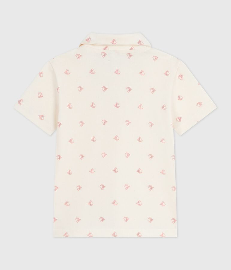 Kurz&auml;rmeliges Kinder-Poloshirt aus bedruckter Baumwolle naturfarben/rot