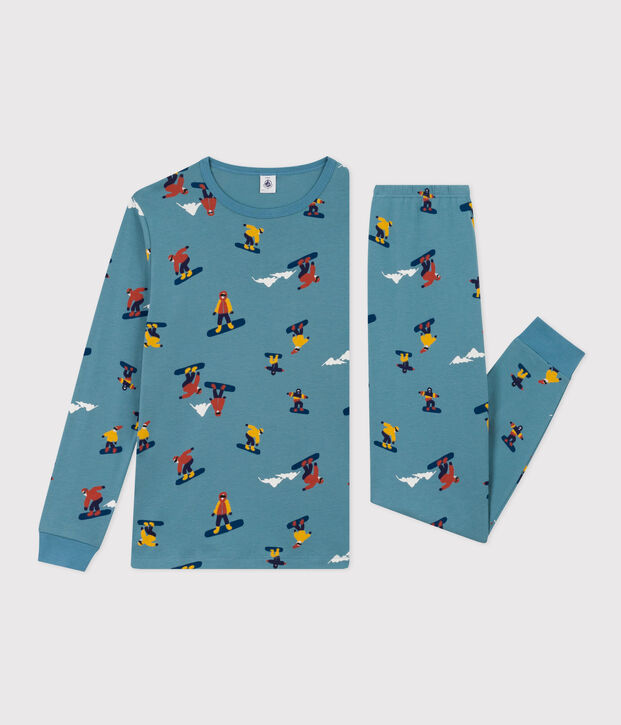 Kinderpyjama aus Baumwolle mit Snowboardmotiv f&uuml;r Jungen blau/vielfarbig