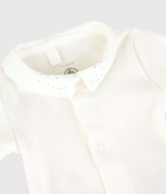 Kurzärmeliger Baby-Body aus Bio-Baumwolle mit weißem Kragen weiss MARSHMALLOW