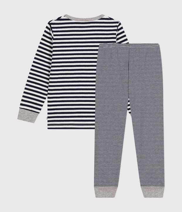 Kinder-Pyjama aus gestreifter Baumwolle blau/weiss