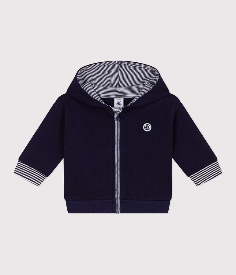 Baby-Kapuzensweatshirt aus Baumwolle mit Streifenverzierungen blau