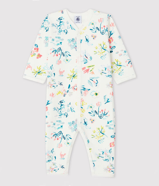 Fußloser Baby-Strampler aus Doppeljersey mit floralem Muster für Mädchen weiss MARSHMALLOW/weiss MULTICO