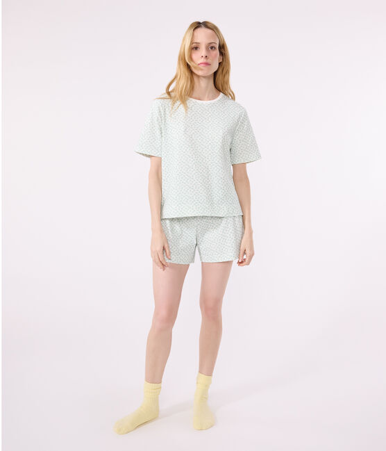 Damen-Kurzpyjama aus Baumwolle mit Blumenmotiv MARSHMALLOW/ PAUL