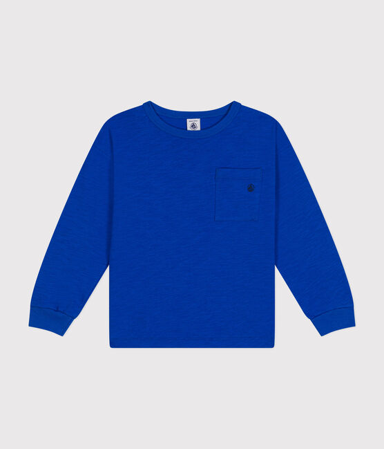 Langärmeliges Kinder-T-Shirt aus geflammten Jersey für Jungen blau CALVIN