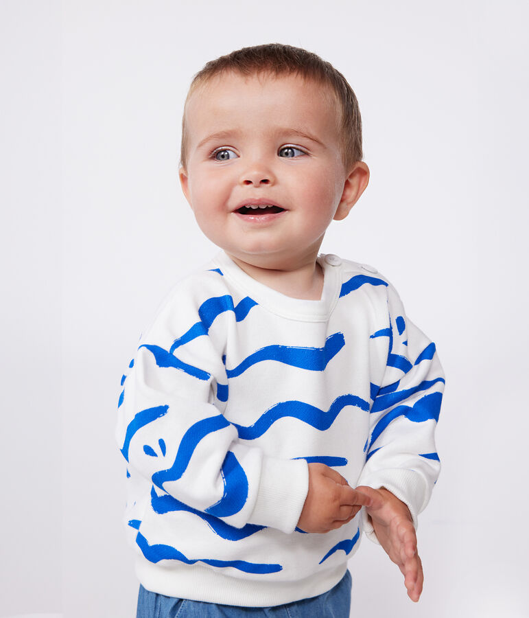 Baby-Sweatshirt aus Baumwolle mit Hai-Motiv weiss/blau