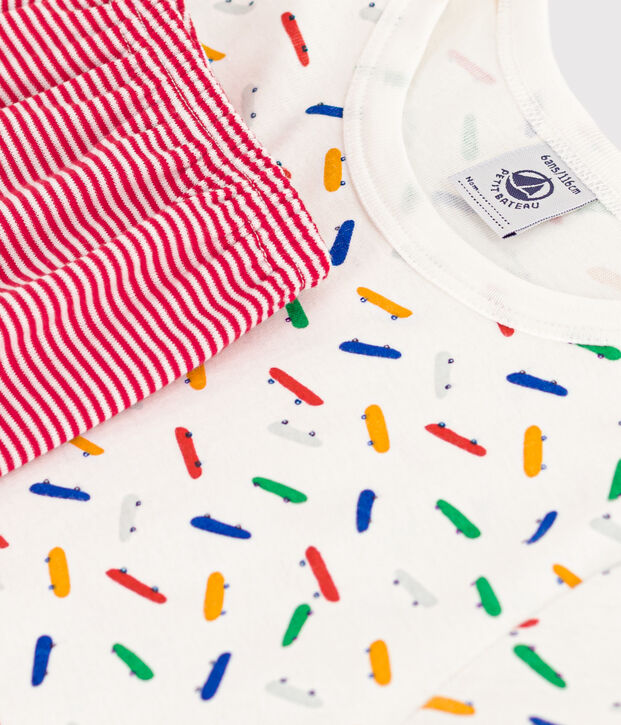 Kurzer Kinderpyjama aus Baumwolle weiss/vielfarbig