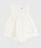 Ärmelloses Baby-Kleid aus einfarbiger Baumwolle mit Stickerei und dazu passendem Bloomer weiss ECUME