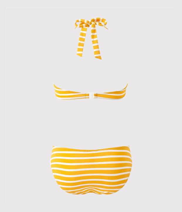 Gestreifter Damen-Bikini gelb/weiss