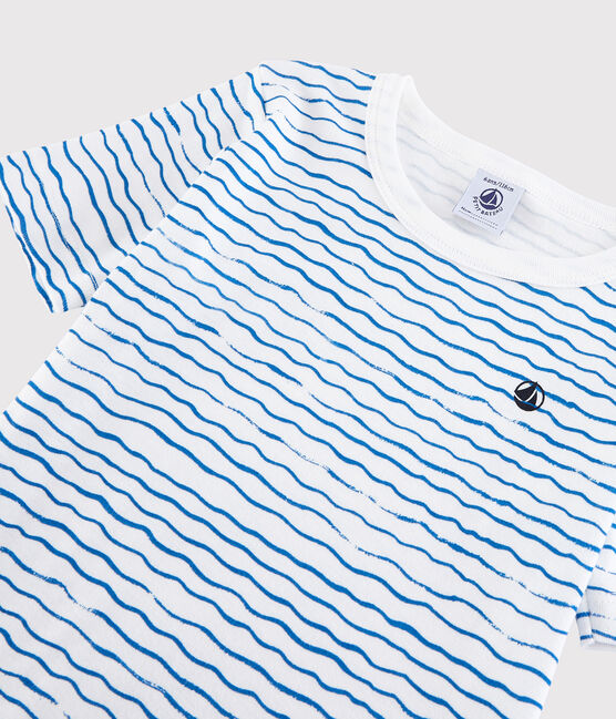 Snugfit-Kurzpyjama aus Baumwolle mit Wellenmotiv f&uuml;r Jungen weiss MARSHMALLOW/blau COOL
