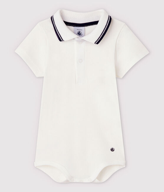 Kurzärmeliger Baby-Body aus Baumwolle mit Polokragen für Jungen weiss MARSHMALLOW