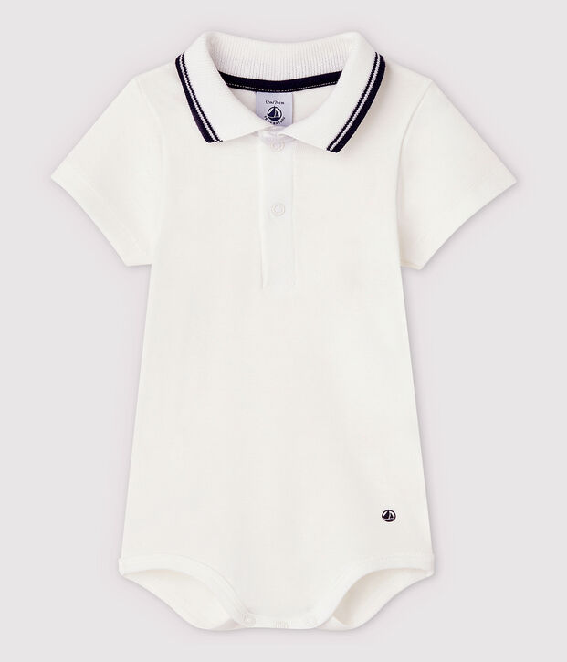 Kurz&auml;rmeliger Baby-Body aus Baumwolle mit Polokragen f&uuml;r Jungen weiss