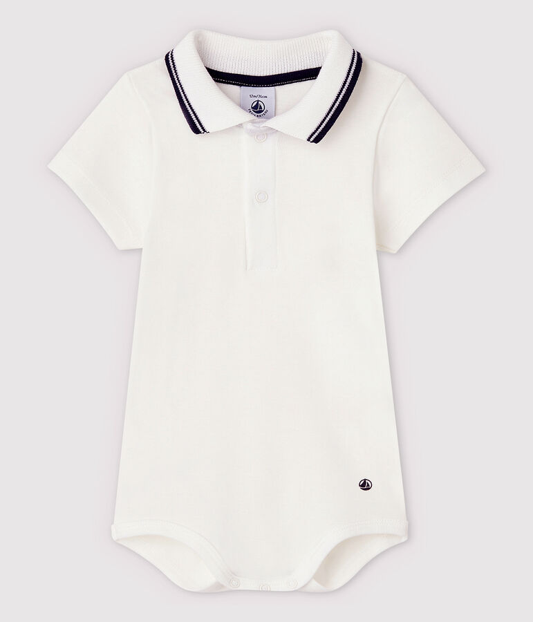 Kurz&auml;rmeliger Baby-Body aus Baumwolle mit Polokragen f&uuml;r Jungen weiss MARSHMALLOW