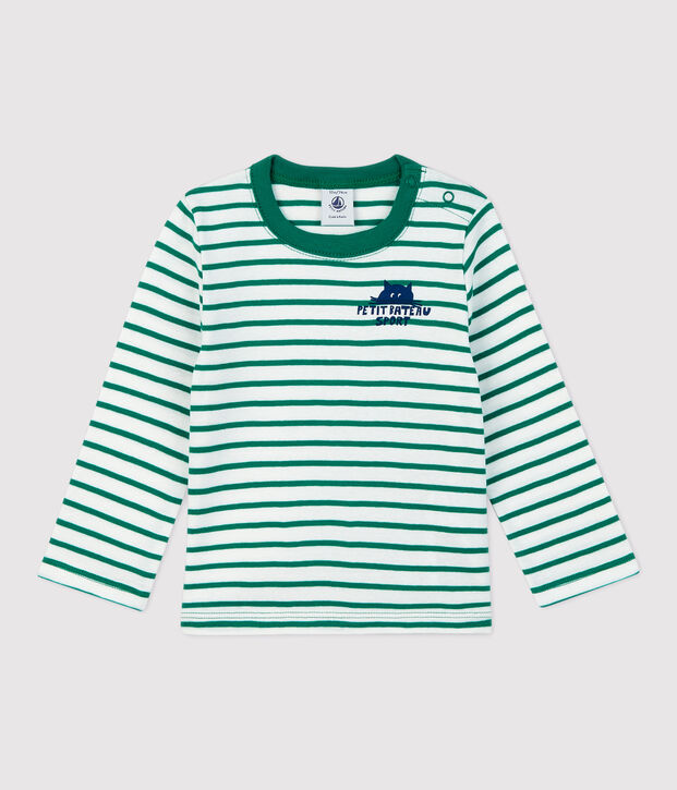 Baby-T-Shirt aus Baumwolle mit Streifenmuster weiss/gr&uuml;n