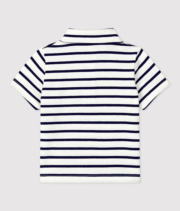 Kurz&auml;rmeliges Baby-Poloshirt aus gestreiftem Jersey weiss/blau