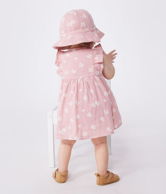 Babykleid mit Bloomer aus geblümtem Musselin-Stoff rosa CHARME/weiss MARSHMALLOW