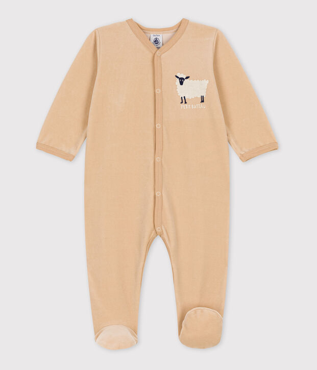 Baby-Strampler aus Nicki mit Schafmotiv beige