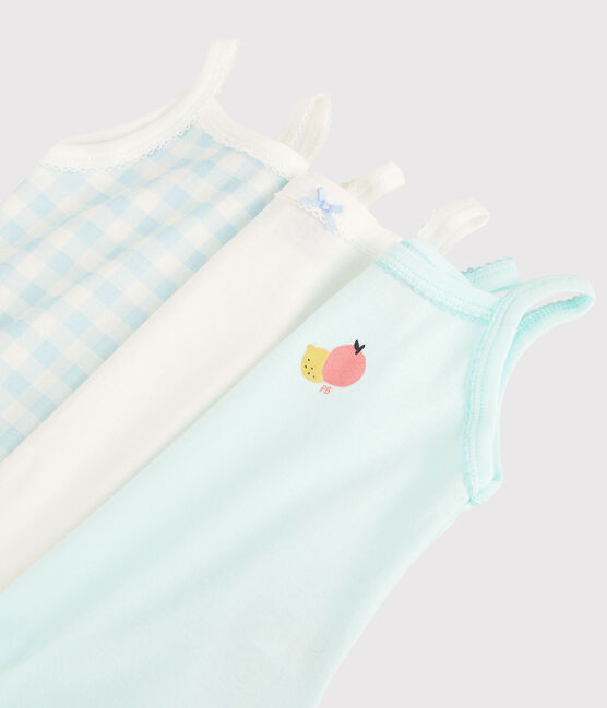 3er-Set Baby-Trägerbodys in Blau mit Vichy-Muster für Mädchen variante 1