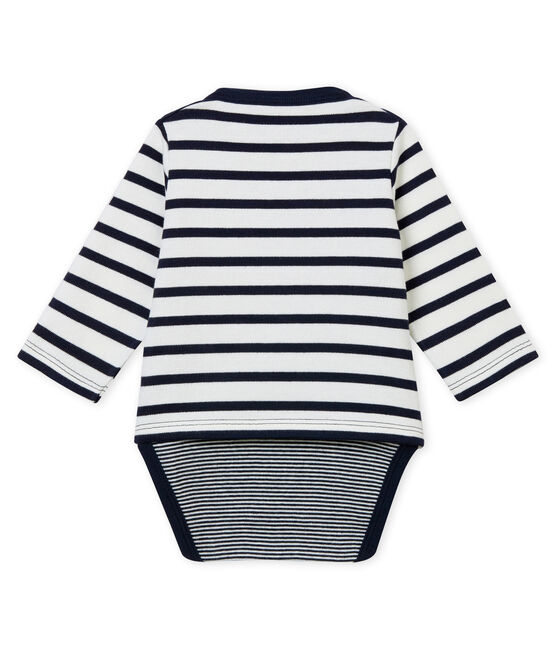 Klassischer Baby-Jungen-Streifenbody weiss MARSHMALLOW/blau SMOKING
