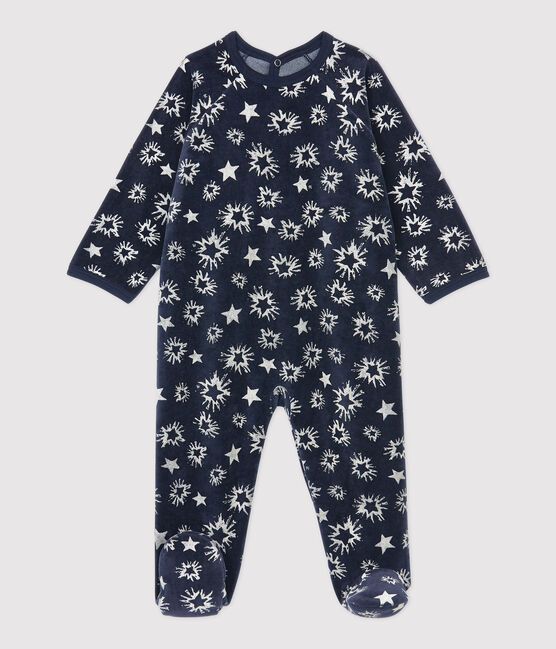Baby-Strampler aus Velours mit Sternenmuster blau SMOKING/weiss ECUME