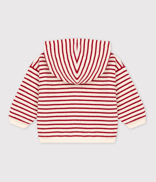 Baby-Kapuzensweatshirt aus Frottee naturfarben/rot
