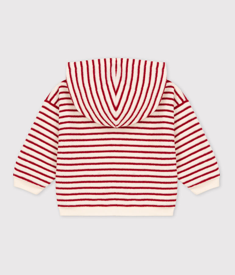 Baby-Kapuzensweatshirt aus Frottee naturfarben/rot