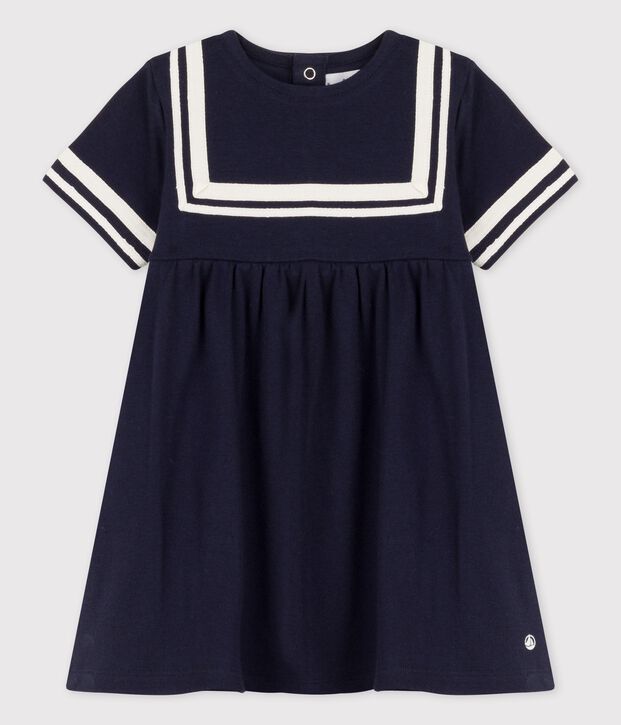 Kurz&auml;rmeliges Baby-Kleid im Matrosenstil aus Bio-Baumwolle blau