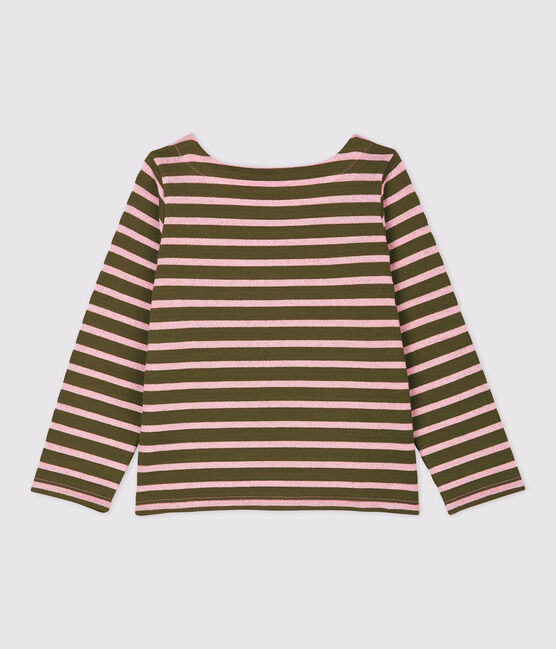 Kinder-Streifenshirt aus Baumwolle für Mädchen MILITARY/ CHARME BRILLANT