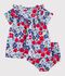 Kurz&auml;rmeliges Babykleid aus Baumwolle und dazu passender Bloomer mit Blumenmuster weiss/vielfarbig