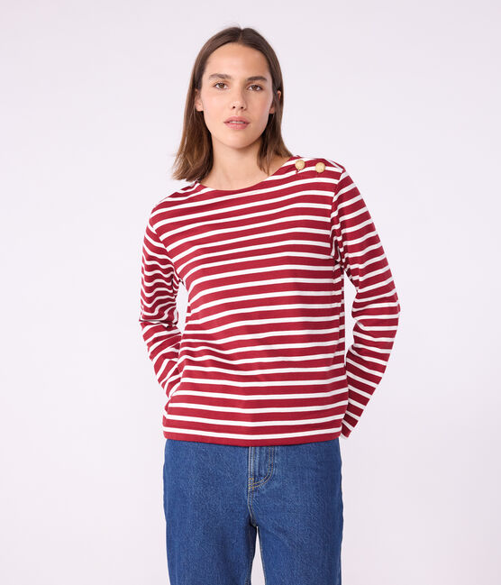 Damen-Streifenshirt "Marinière" aus Baumwolle rot AMARANTE/ MILK