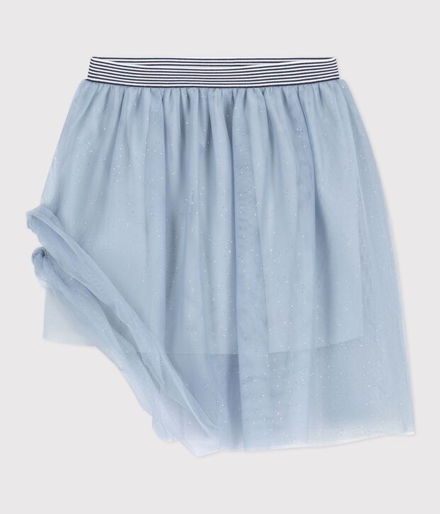 Kinder-Rock aus einfarbigem T&uuml;ll mit Pailletten blau/grau