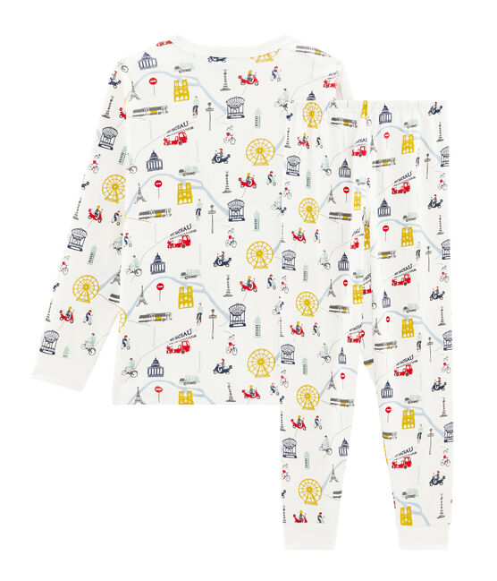 Rippstrick-Pyjama für kleine Jungen weiss MARSHMALLOW/weiss MULTICO