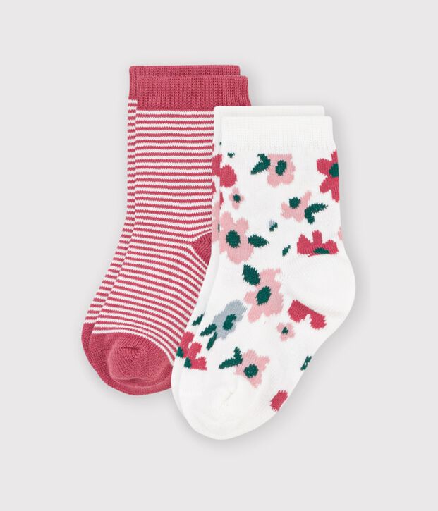 2er-Set Baby-Socken aus Baumwolle mit Streifen und Blumenmuster vielfarbig