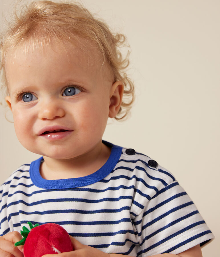 Kurz&auml;rmeliges Baby-T-Shirt aus feinem Jersey weiss/blau