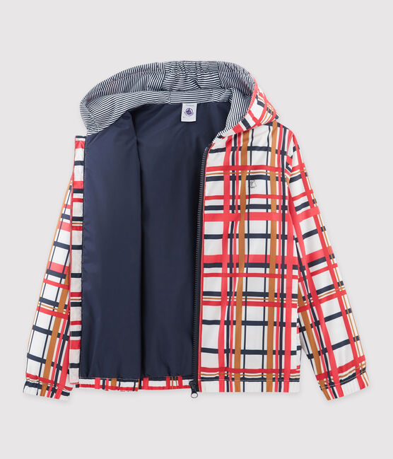 Warme Kinder-Windjacke unisex weiss MARSHMALLOW+SIGNAL/rot MULTICO