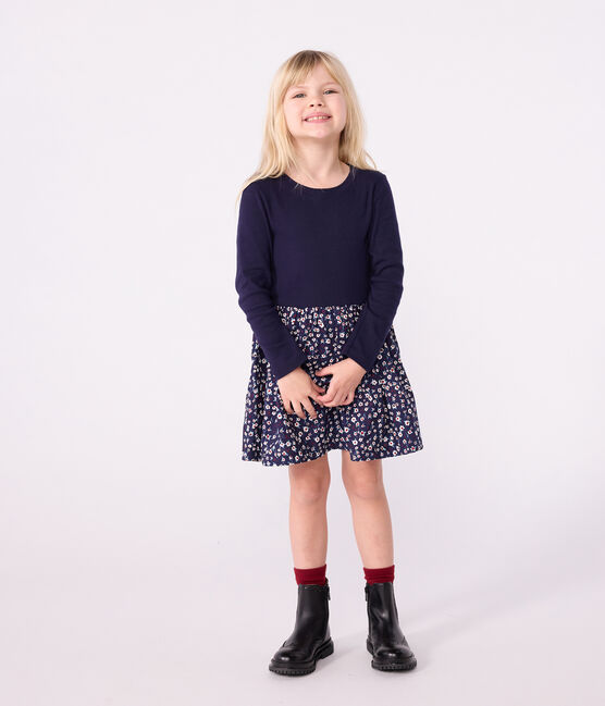 Langärmeliges Kinder-Kleid aus Baumwolle blau SOIR/ MULTICO