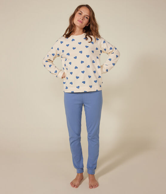 Damen-Pyjama mit zwei Stoffen aus Baumwolle blau BEACH/ AVALANCHE