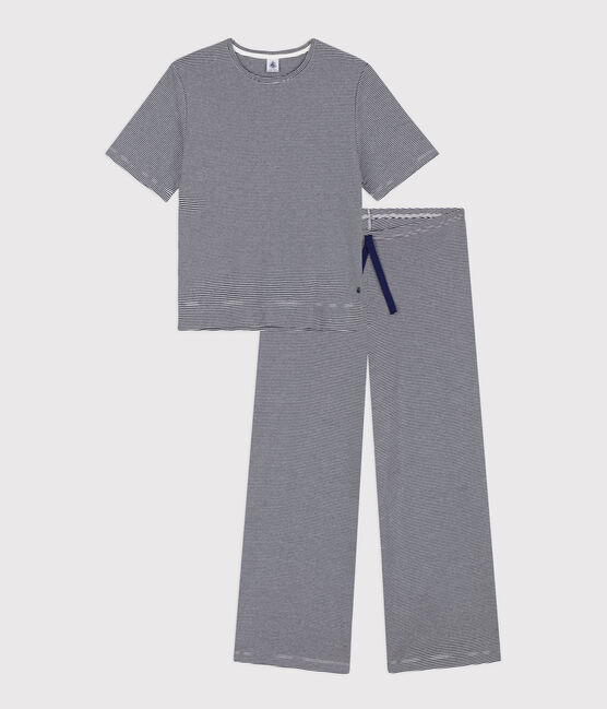 Damenpyjama aus Baumwolle, mit Ringelstreifen blau SMOKING/weiss MARSHMALLOW