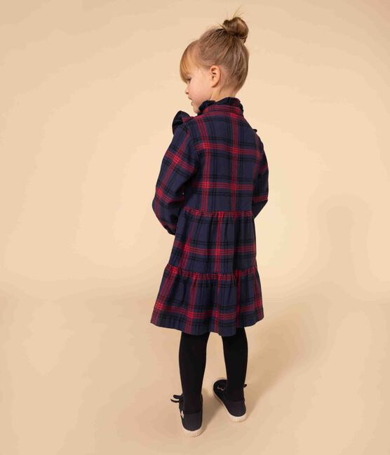 Kinderkleid aus Baumwoll-Flanell mit Karomuster für Mädchen blau SMOKING/weiss MULTICO