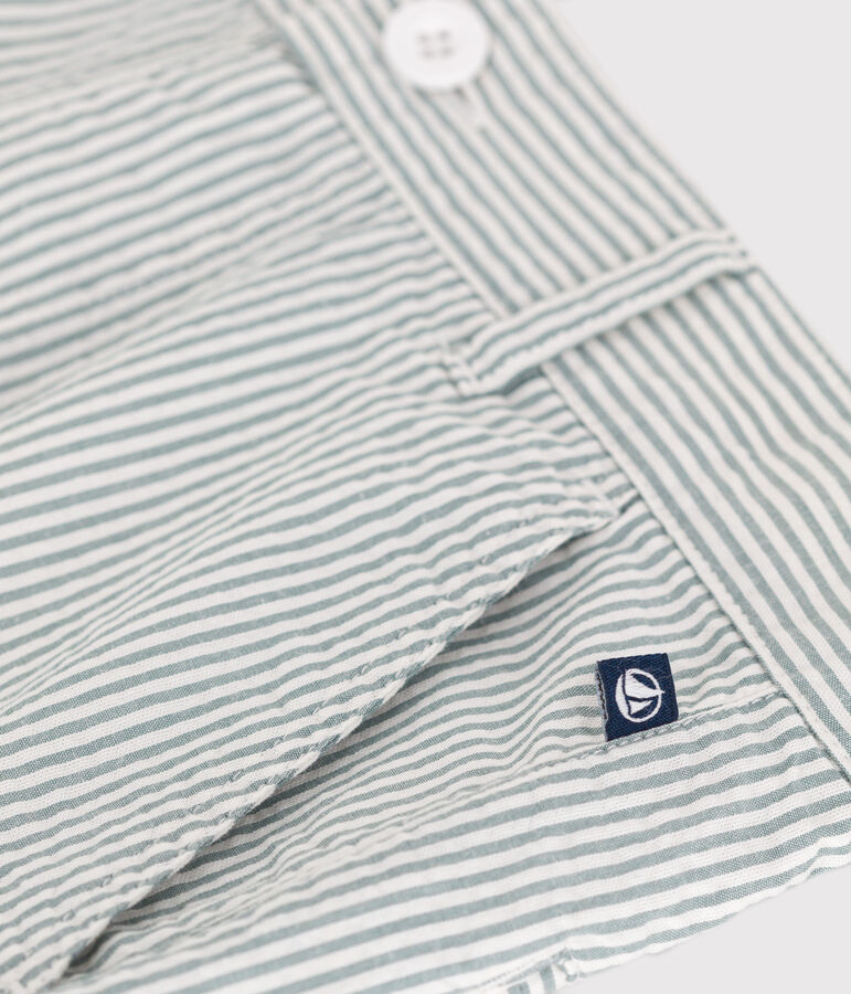 Kinder-Bermudashorts aus Baumwolle mit Streifen weiss/gr&uuml;n
