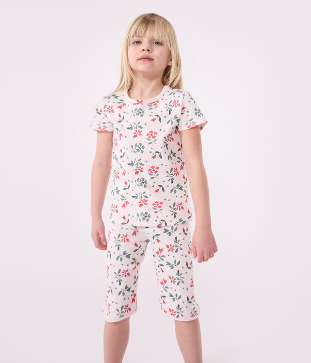 Kinder Capri-Pyjama aus Baumwolle mit Blumenmuster rosa/vielfarbig