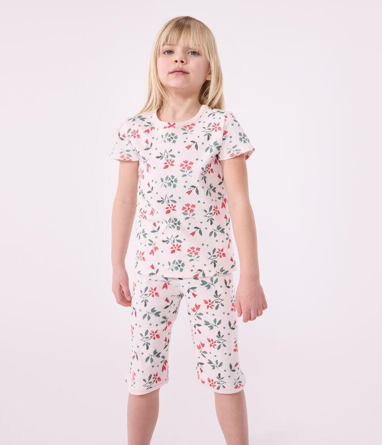 Kinder Capri-Pyjama aus Baumwolle mit Blumenmuster rosa/vielfarbig