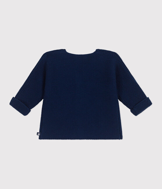 Baby-Cardigan kraus rechts gestrickt aus Baumwolle blau MEDIEVAL