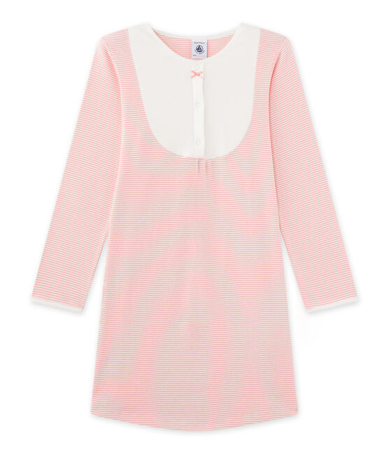 Mädchen-Nachthemd mit Milleraies-Ringelmuster rosa GRETEL/weiss LAIT