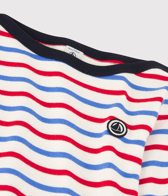 Streifenshirt aus Baumwolle für Mädchen und Jungen weiss MARSHMALLOW/rot BRASIER/blau PEPS