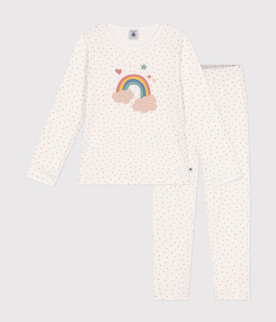 Kinder-Pyjama aus Baumwolle mit kleinen Herzen weiss MARSHMALLOW/ PAPAYE