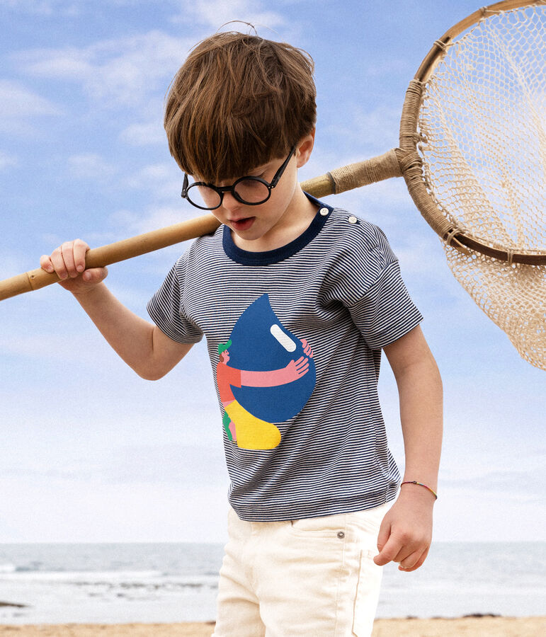 Jungen-T-Shirt Petit Bateau &times; Water Family blau MEDIEVAL/weiss MARSHMALLOW