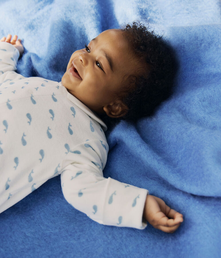 Strampler mit Kragen aus Nicki Walmotiv. weiss/blau